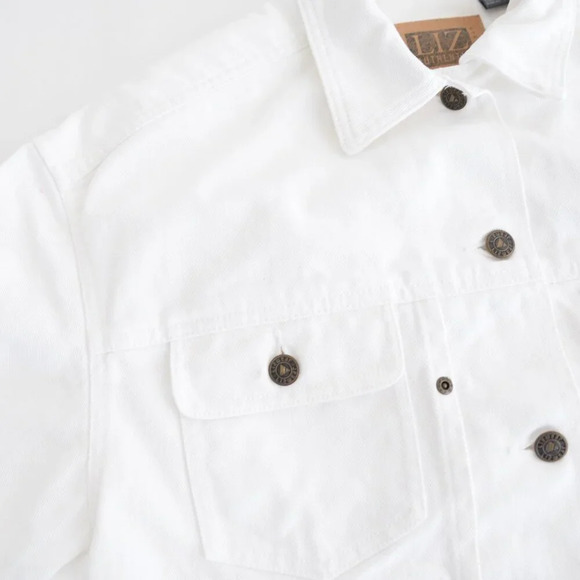 Vintage Liz Authentic White 100% Cotton Button Up Denim Jean Jacket S - Picture 10 of 11